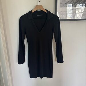 Zara Black V-Neck Collared Dress